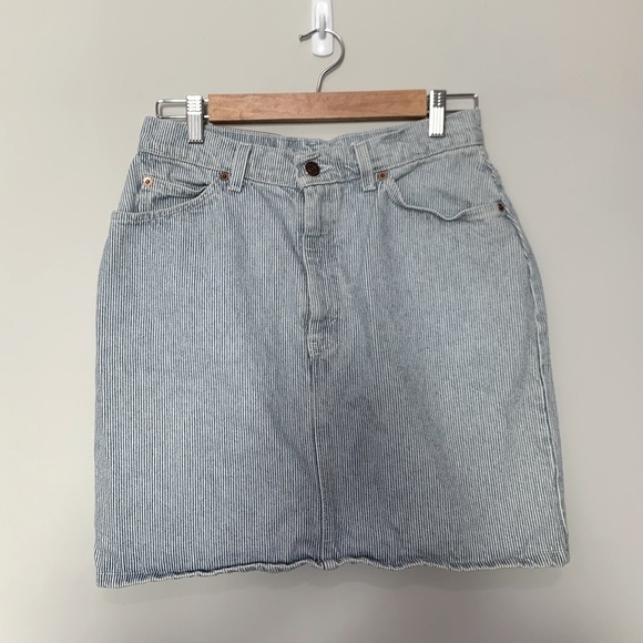 Vintage Orange Tab Levi's Denim Railroad Stripe Mini Skirt Size 9 Jr. - Picture 1 of 10